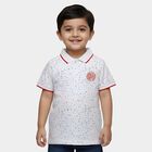 Boys' White Cotton Polo Neck Confetti Printed T-Shirt, White, small