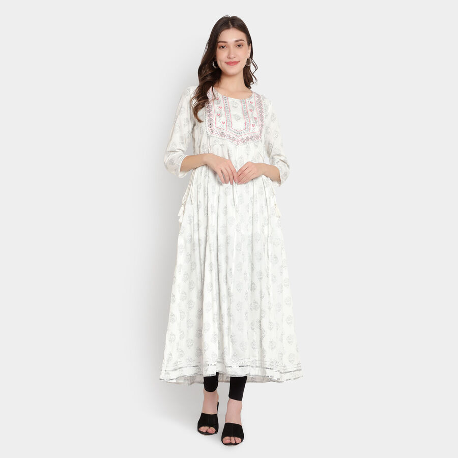 Printed 3/4Th Sleeves Kurta, Off White, large image number null