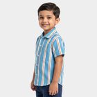 Boys Blue Cotton Short Sleeves Collared Regular Fit Shirt, Mid Blue, small