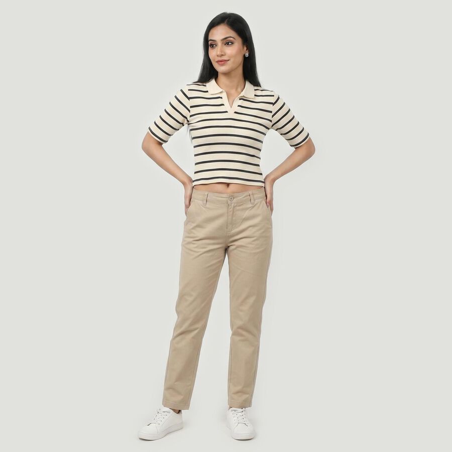Women's Navy Blue Polo Neck Striped Crop Top, नेवी ब्लू, large