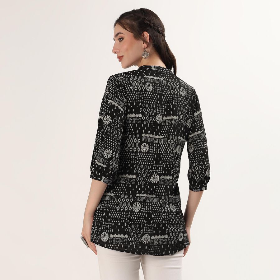 Women's Black Notch Neck Printed Straight Kurti, Black, large