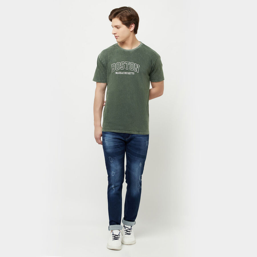 Cut & Sew Round Neck T-Shirt, Olive, large image number null