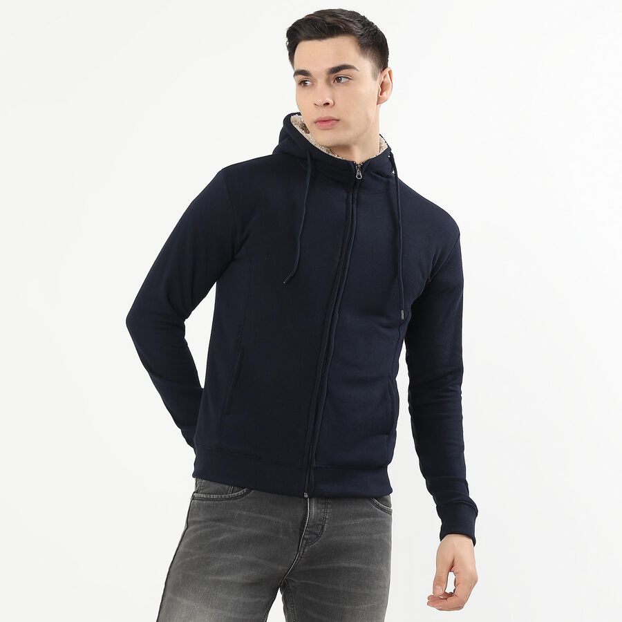 Men's Deep Midnight Navy Hooded Casual Sweatshirt, Navy Blue, large image number null