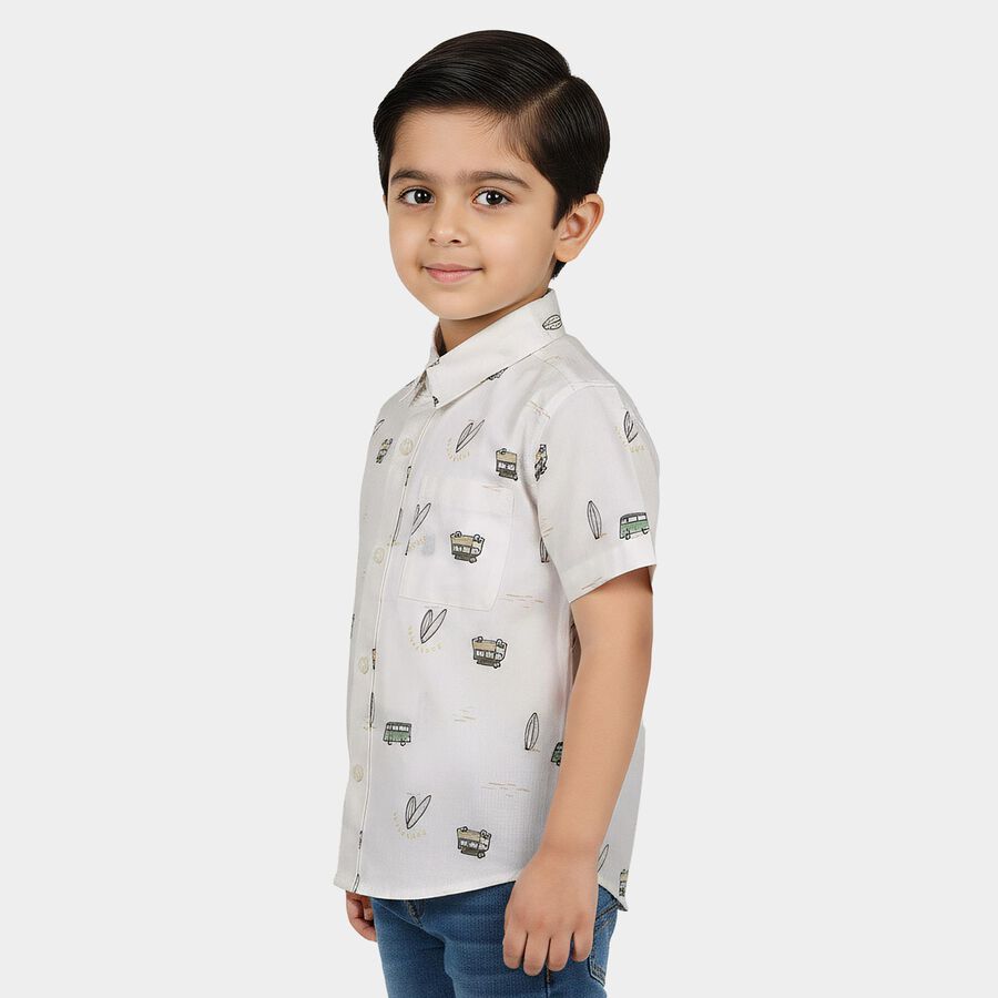 Boys White Cotton Half Sleeve Collared Casual Shirt, White, large
