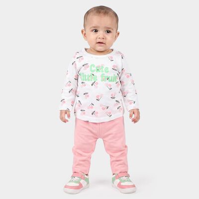 Infants Pink and White Cotton Round Neck Lounge Set Hipster Set