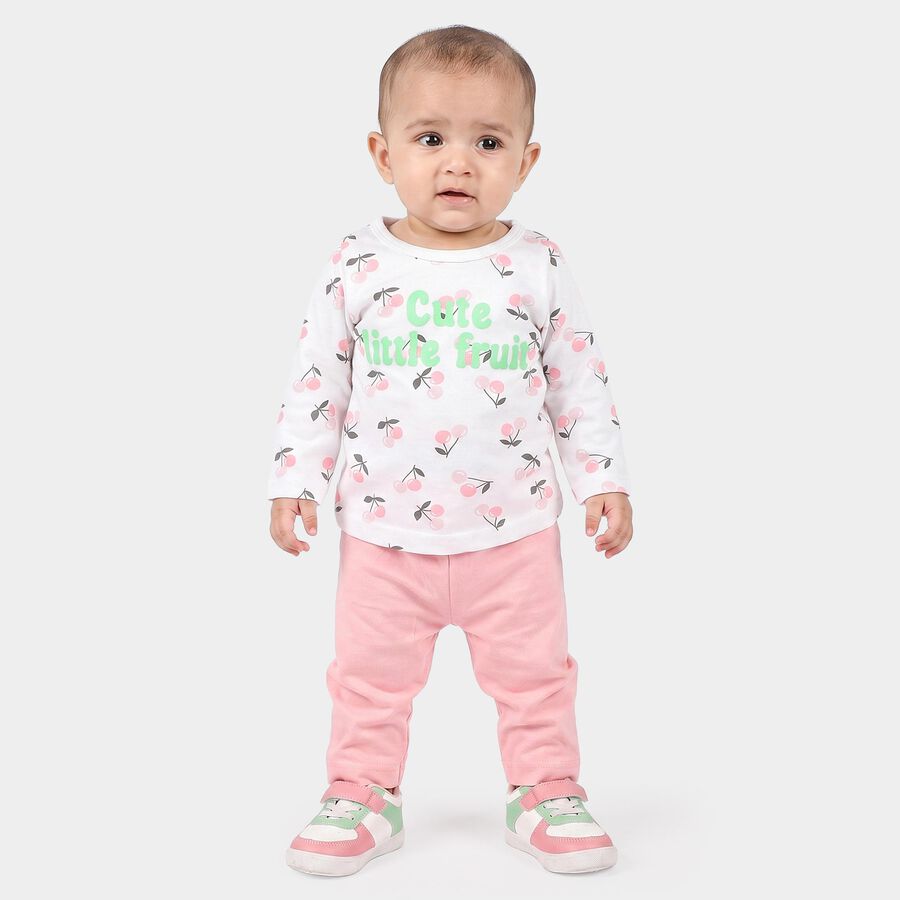 Infants Pink and White Cotton Round Neck Lounge Set Hipster Set, Pink, large