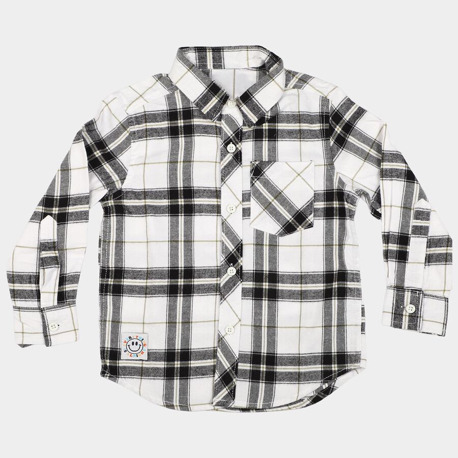 Boys White Cotton Long Sleeve Collared Shirt, White, large