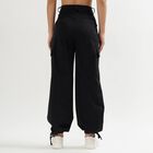 Women's Jet Black Regular Fit Mid Rise Cargo Trousers, Black, small image number null