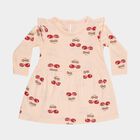 Infants' Soft Peach Cherry Print Long Sleeve Frock, पीच, small image number null
