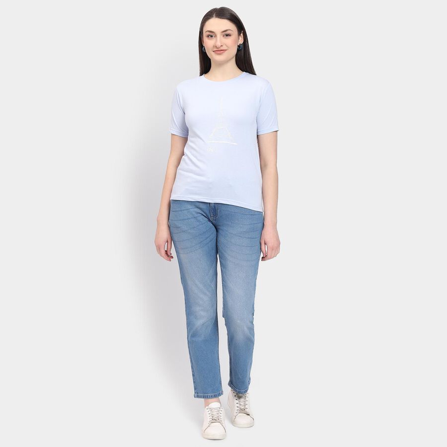 Ladies' Round Neck T-Shirt, हल्का नीला, large