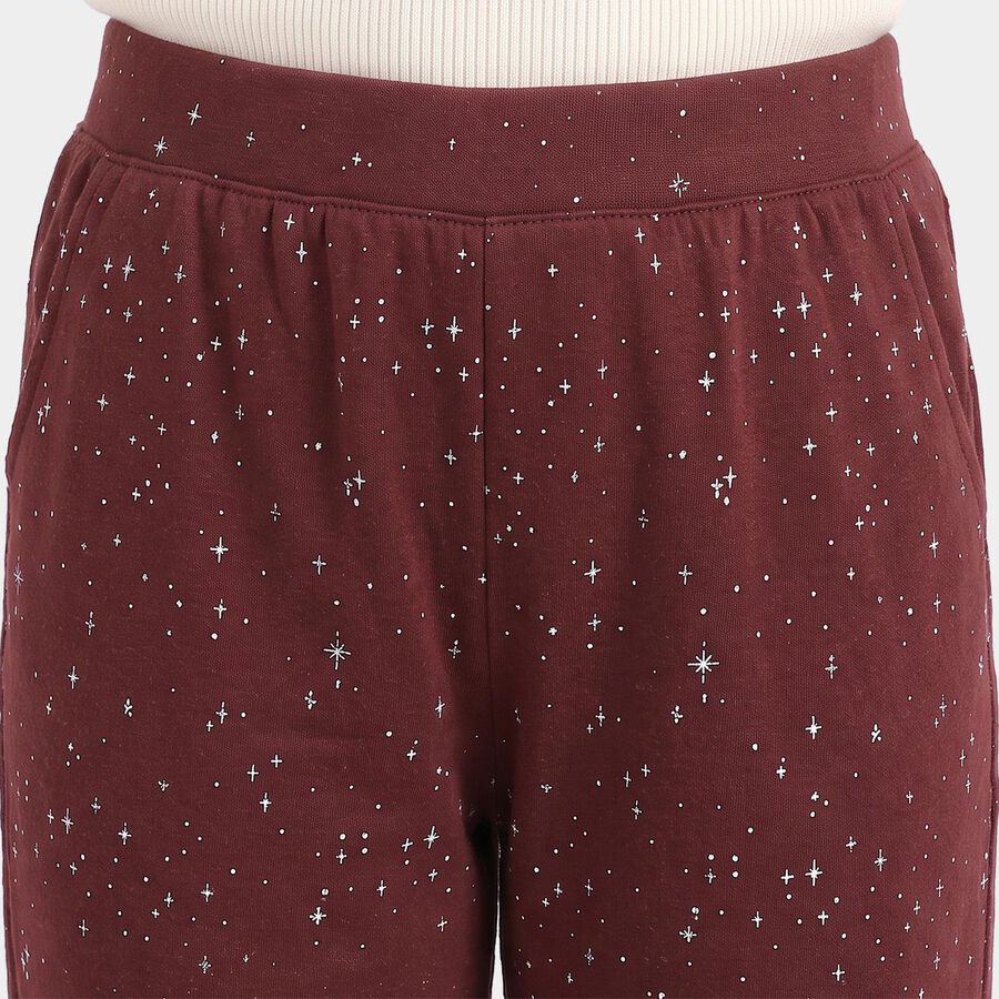 Girls Wine Straight Fit Star Printed Pyjama, Wine, large