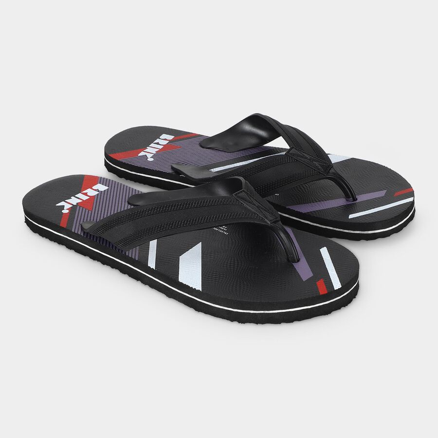 Men's Black Printed Flip-Flop Slippers, Black, large
