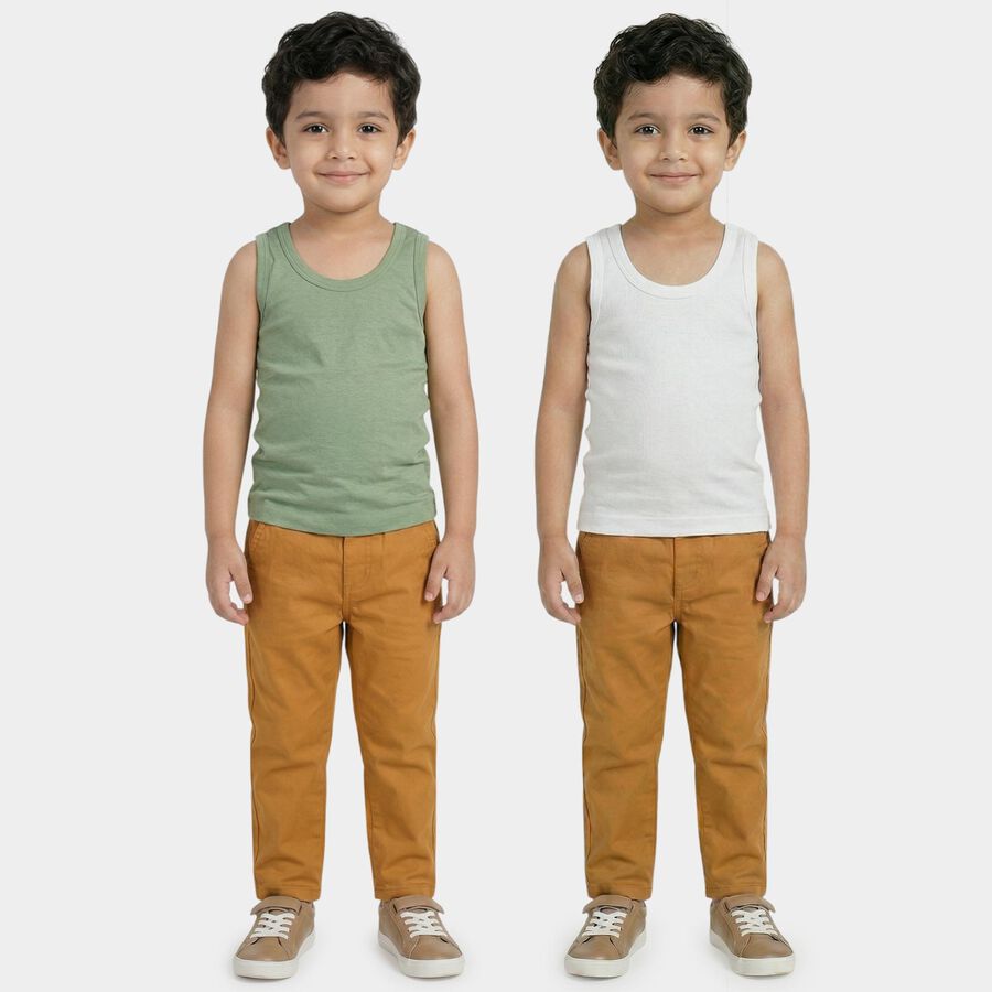 Boys Green Cotton Round Neck Sleeveless Vest, Light Green, large