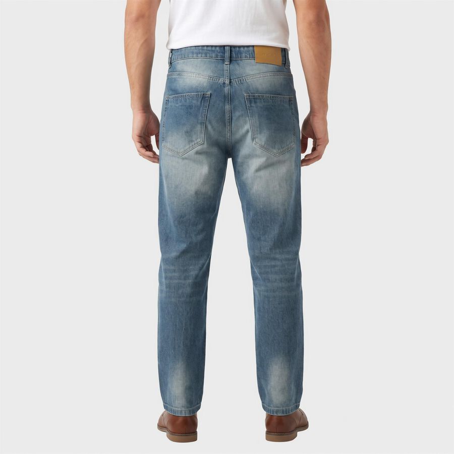 Men's Blue Straight Fit Faded Jeans, Mid Blue, large