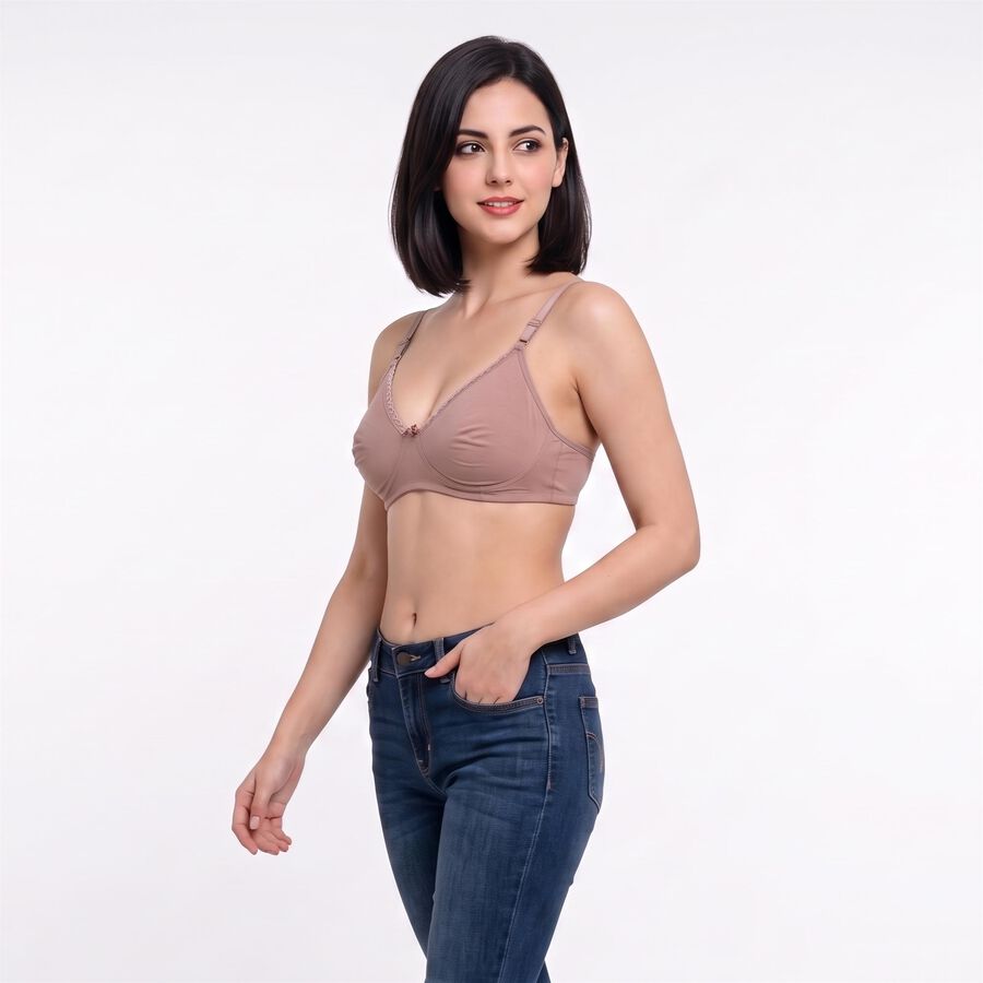 Women's Brown Cotton Blend V-Neck Bralette Bra, Brown, large