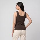 Women's Brown Ribbed Sleeveless Thermal, भूरा, small