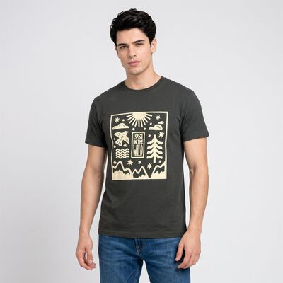 Men's Olive Green Round Neck Regular T-Shirt