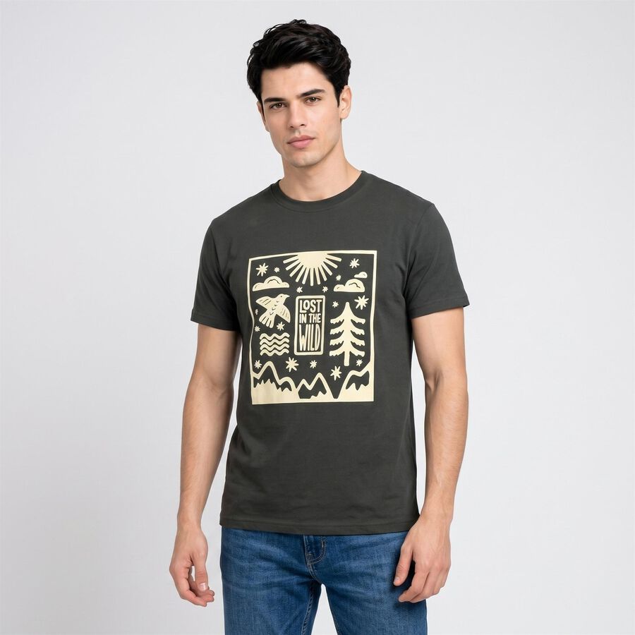 Men's Olive Green Round Neck Regular T-Shirt, हल्का हरा, large