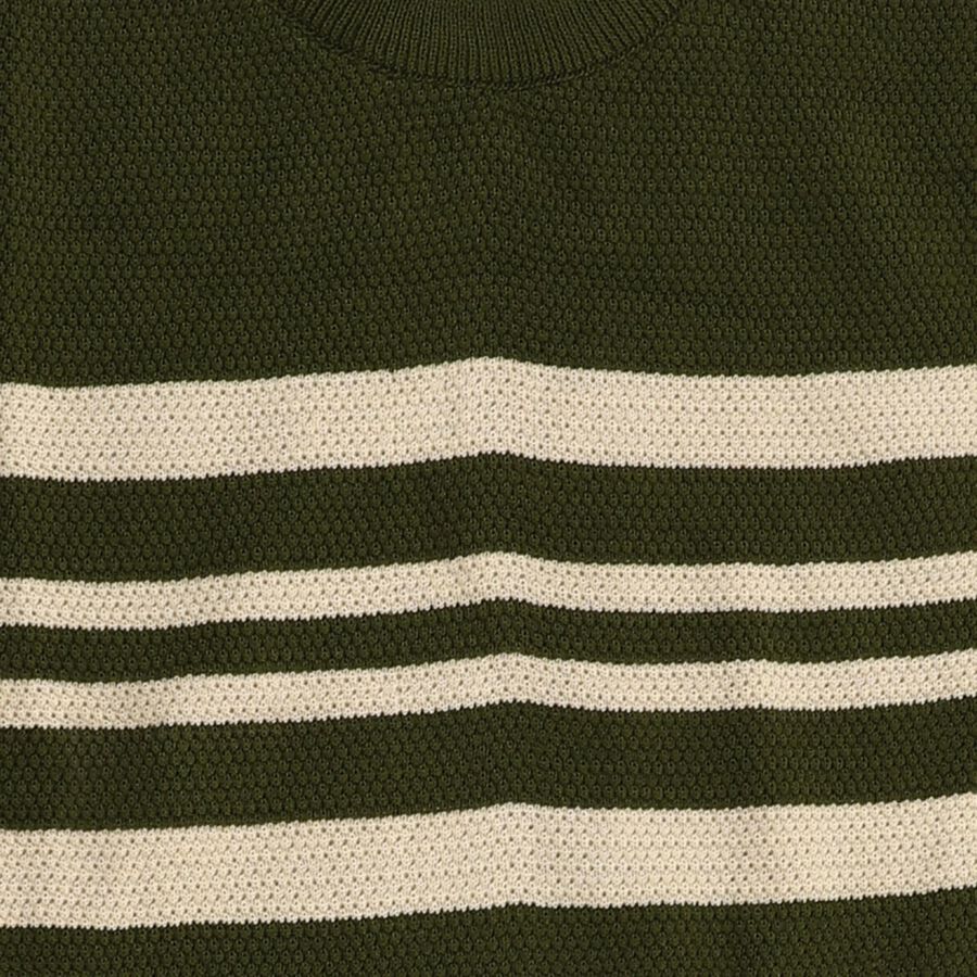 Boys Olive Green Crew Neck Striped Pullover, ओलिव, large image number null