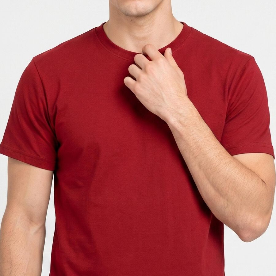 Men's Maroon Cotton Round Neck Regular T-Shirt, Maroon, large