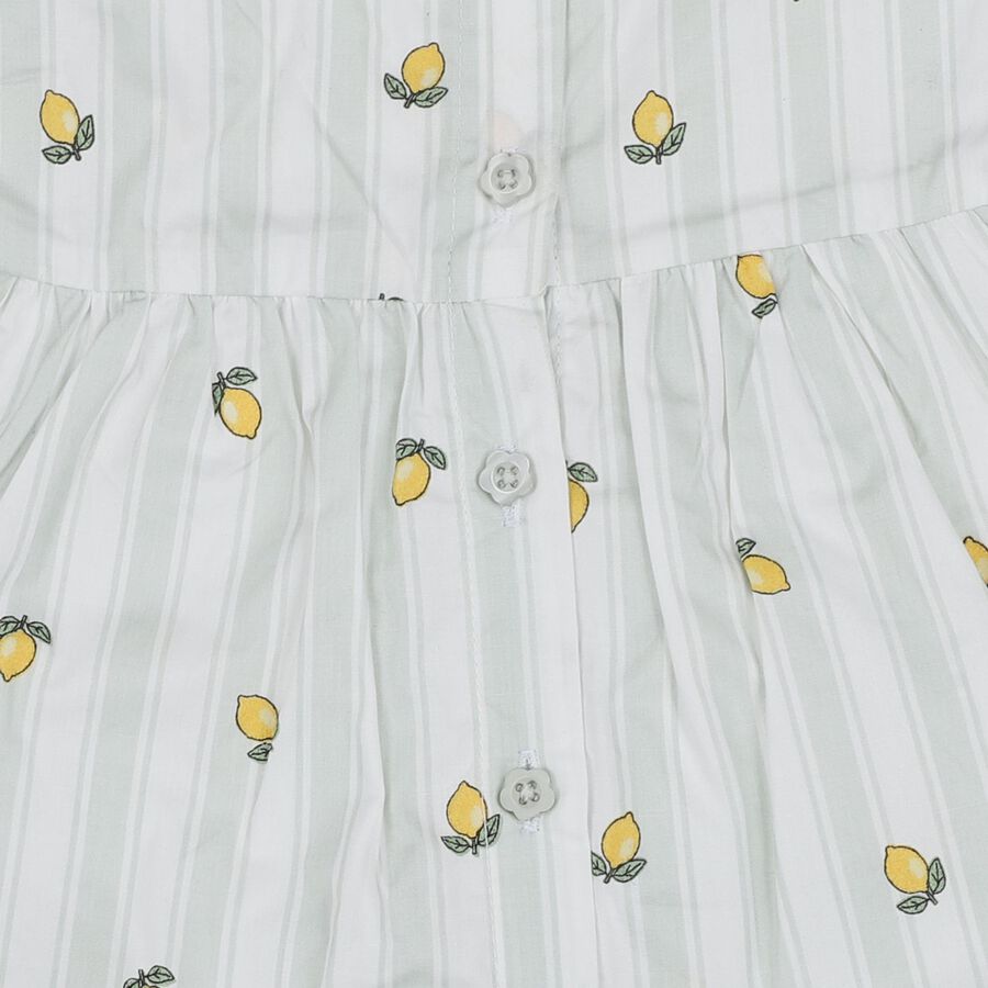 Infants' White and Light Green Lemon Print Ruffle Sleeve Cotton Frock, Light Green, large