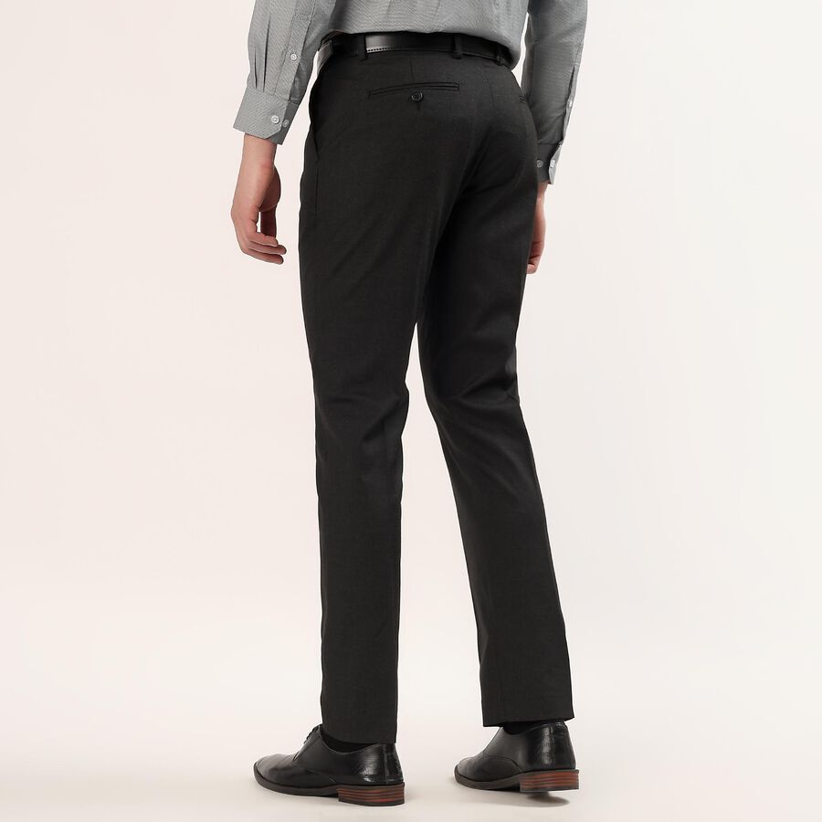 Men's Black Slim Fit Flat-Front Trousers, Black, large