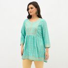 Women's Bright Aqua Blue Round Neck Embroidered Kurti, Aqua, small image number null