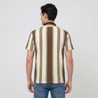 Men's Brown Round Neck Striped Regular T-Shirt, भूरा, small