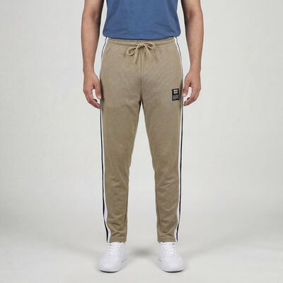 Men's Beige Regular Fit Side-Striped Track Pants