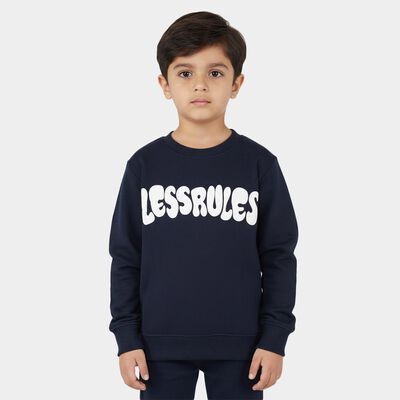 Boys Deep Midnight Navy Blue Crew Neck Casual Sweatshirt