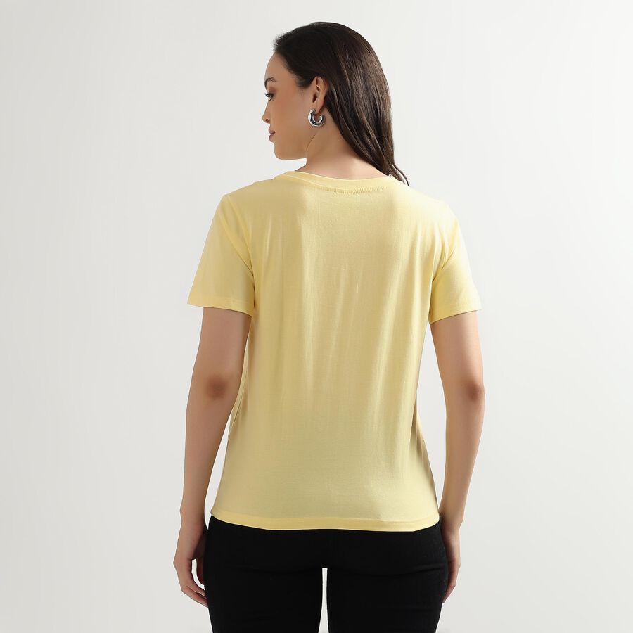 Ladies' 100% Cotton Round Neck T-Shirt, Yellow, large image number null