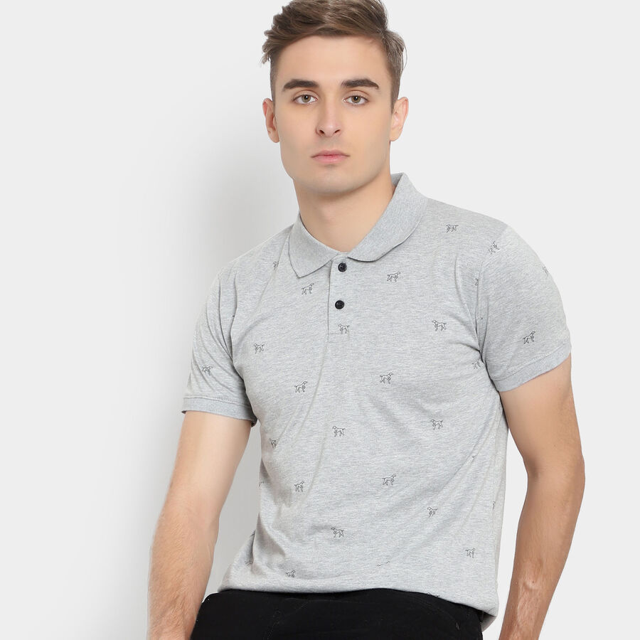 Printed Polo Shirt, Melange Light Grey, large image number null