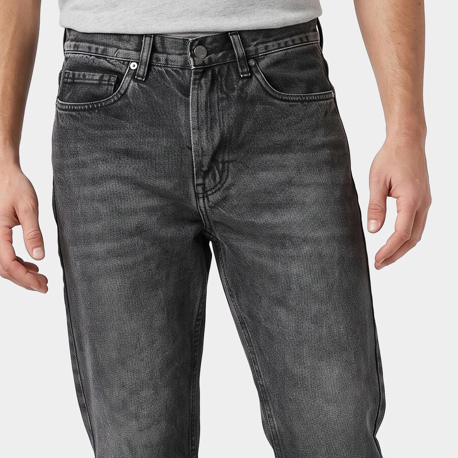 Men's Dark Grey Straight Fit Faded Jeans, गहरा ग्रे, large