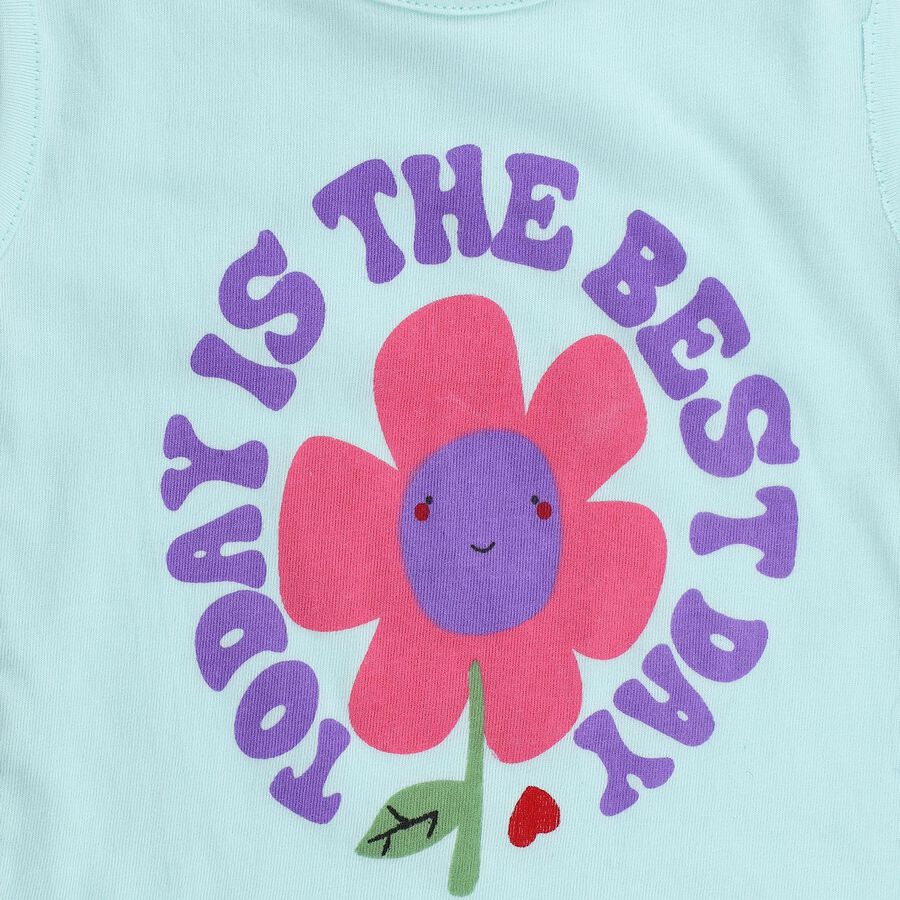 Infants' Mint Green Cotton Round Neck Printed Shorts Set, Light Green, large