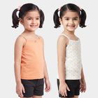 Girls' Peach Cotton Sleeveless Square Neck Vest, पीच, small