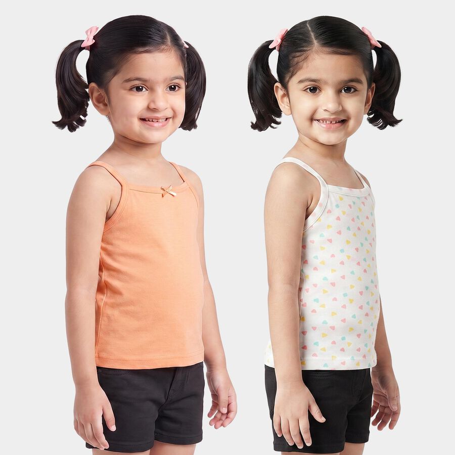Girls' Peach Cotton Sleeveless Square Neck Vest, पीच, large
