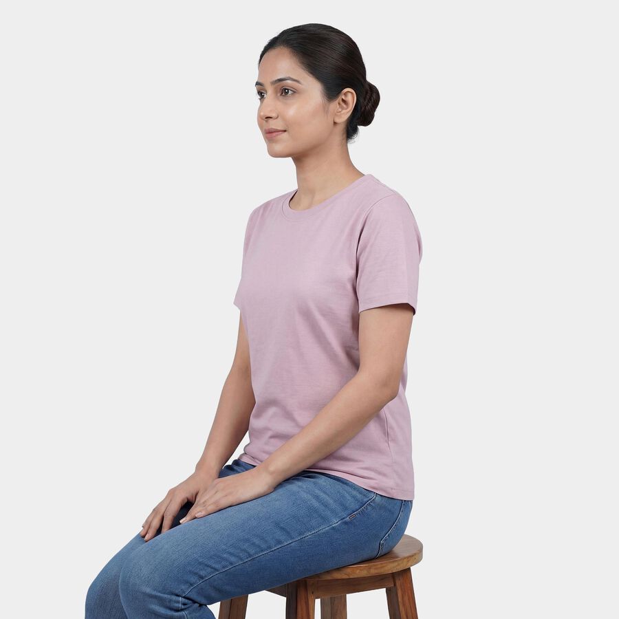 Women's Lilac Cotton Round Neck Casual T-Shirt, Lilac, large