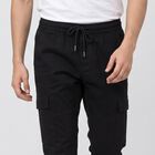 Men's Black Slim Fit Cargo Trousers, Black, small