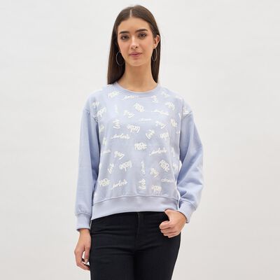 Women's Light Lavender Blue Crew Neck Casual Sweatshirt
