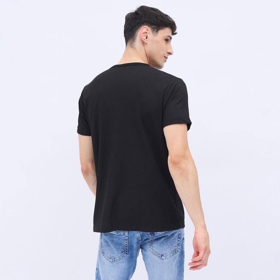 Men's Jet Black Crew Neck Athleisure T-Shirt, काला, large