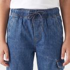 Boys' Blue Relaxed Fit Cargo Jeans, गहरा नीला, small