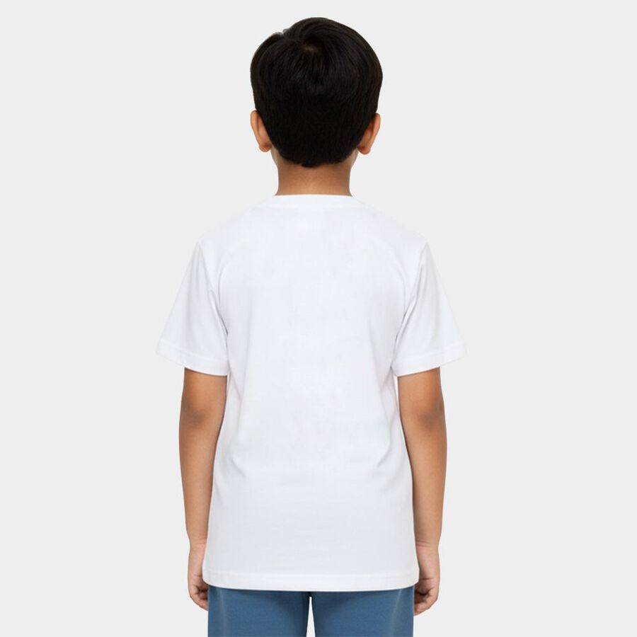 Boys Bright Snow White Crew Neck Casual T-Shirt, White, large image number null