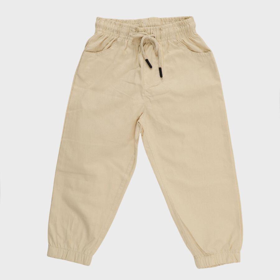 Boys Light Beige Cotton Jogger Trousers, Beige, large