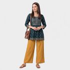 Women's Teal Round Neck Printed A-Line Kurti, टील ब्लू, small