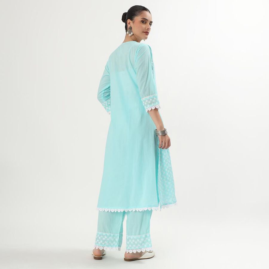 Women's Light Aqua Blue Cotton Embroidered Ethnic Set, Light Blue, large image number null