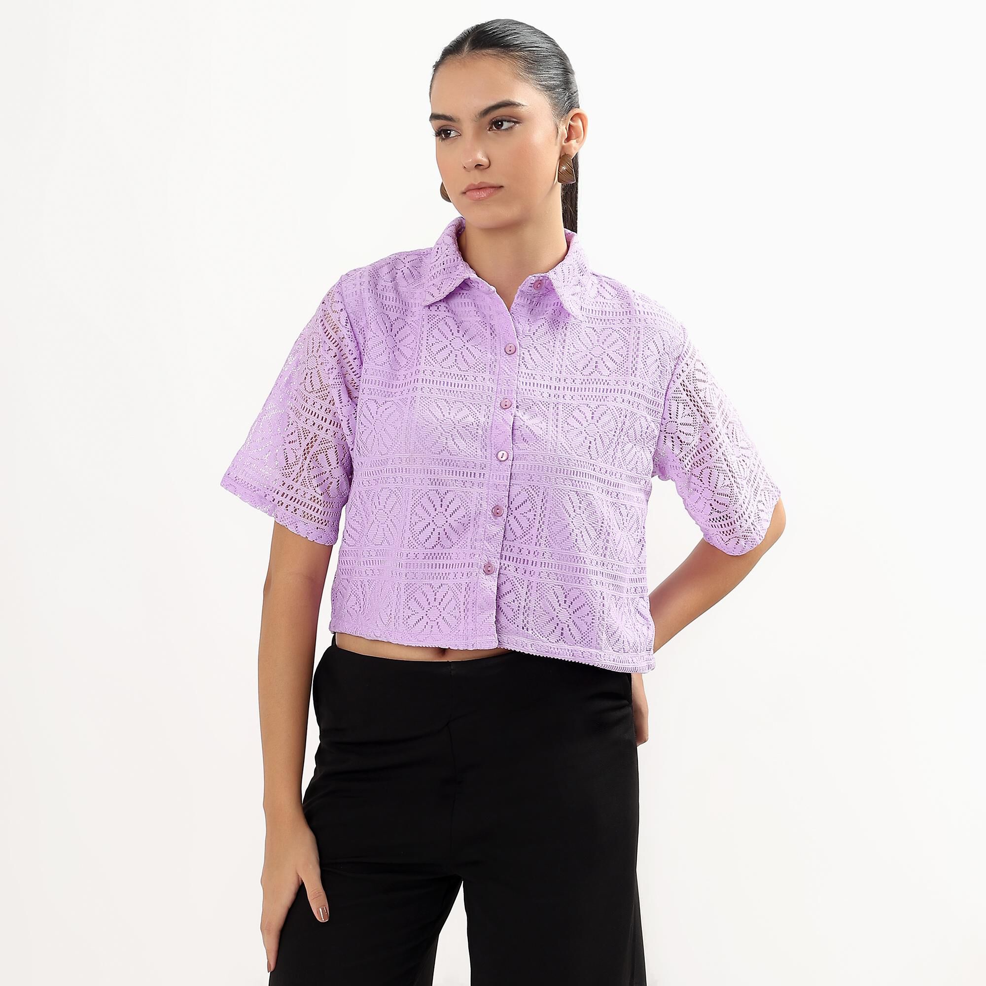 Lucky Charm Women's Bright Lilac Blue Collared Casual Shirt