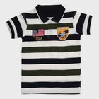 Boys Olive and Navy Polo Neck Casual T-Shirt, ओलिव, small