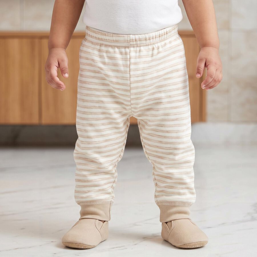 Infants Beige Jogger Fit Striped Pyjama, गहरा पीला, large