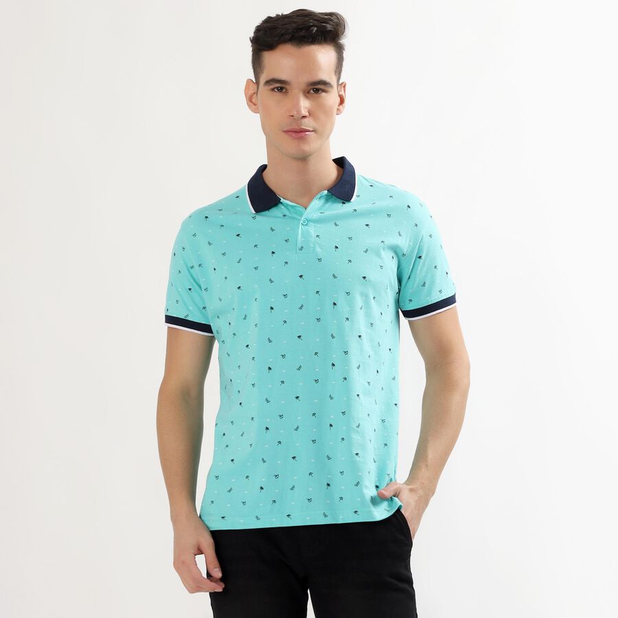 Men's Light Mint Green Cotton Polo Collar Casual T-Shirt, Light Green, large image number null