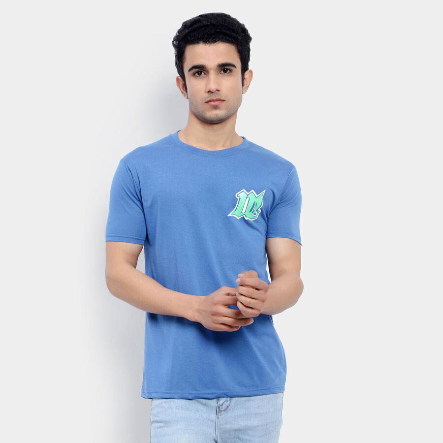 राउन्ड नेक टी-शर्ट, मध्यम नीला, large image number null